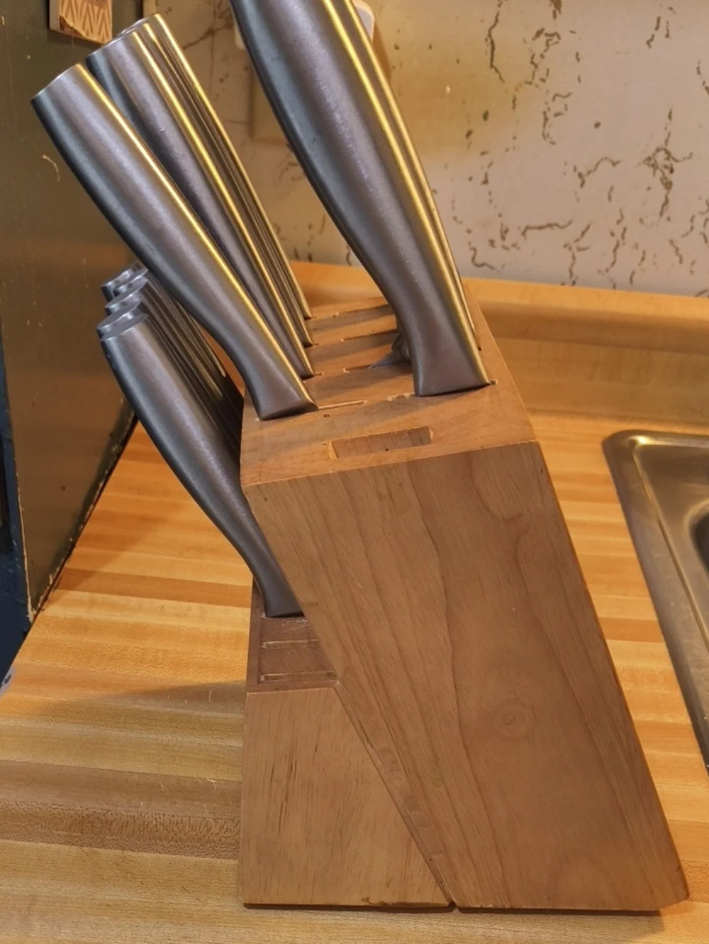 PrimeChef Stainless Steel Knife Block Set Silver Handles Kitchen Cutlery Set